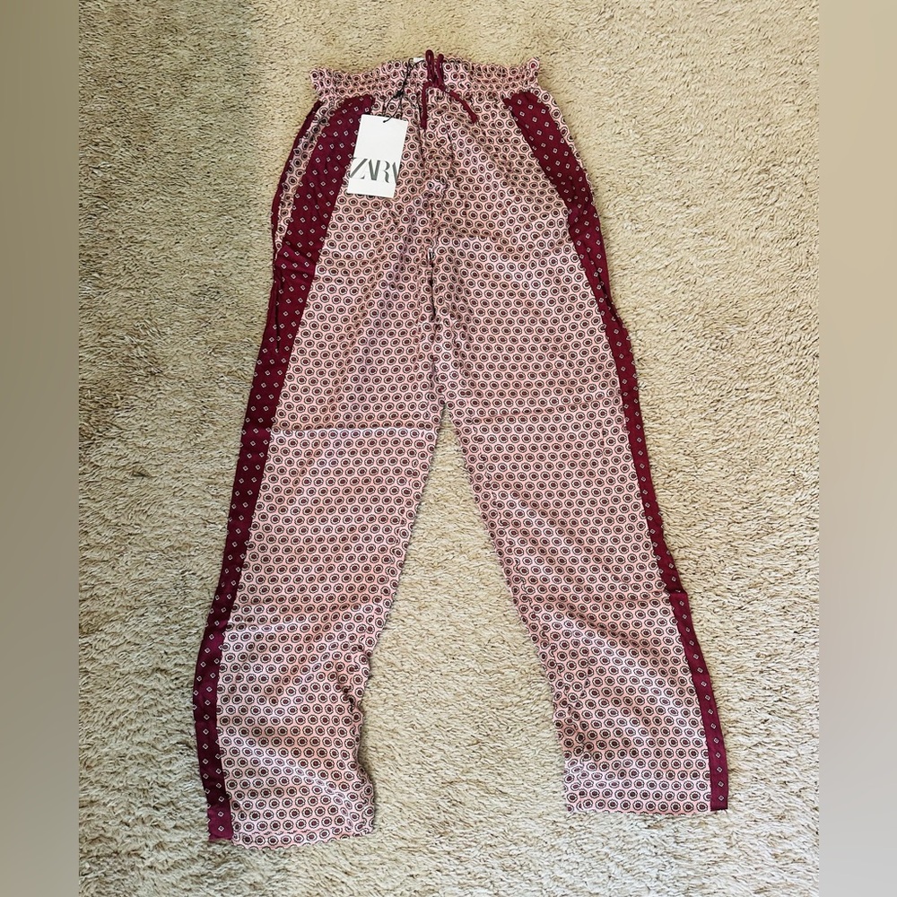 NWT Zara 13-14 Soft Cotton Lounge Pants Girls Purple Diamond pink blush burgundy